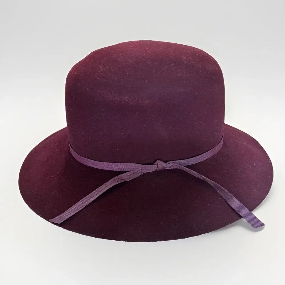 Vintage Banana Republic Safari Co 100% Wool Wide Brim Hat Burgundy Size L USA